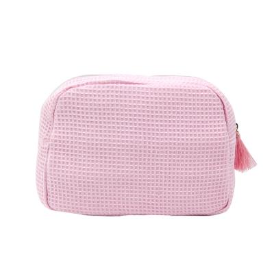 China Stylish Look for Cosmetic Items Logo Small Waffle Weave Organic Cotton Travel Viable Custom Portable Pouch Well Organized Makeup Cosmetic Bag for sale