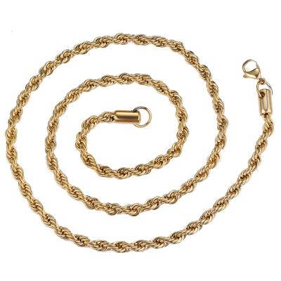 China CLASSIC 2mm 3mm 4mm 5mm Hip Hop Steel Rope Chain Necklace 18K Gold Vacuum 18K Gold Stainless Steel Titanium Link Chain for sale