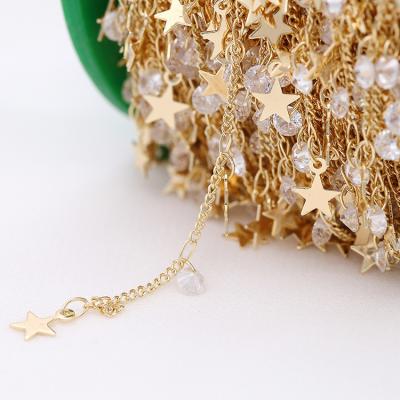 China Daily Life Fashion Multi-shape Zircon Chain Star Leaf 14k Gold Leaf Brass Chains Jewelry for sale