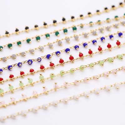 China Daily Life Round Choker Chains Brass Handmade 14K Gold Chain Rosary Plated Beaded Loose Chain For Jewelry Making for sale