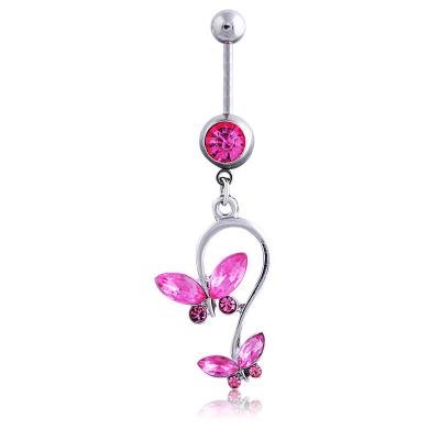 China Vintage 316L Stainless Steel Butterfly Navel Belly Bar Body Jewelry Piercing Belly Rings for sale