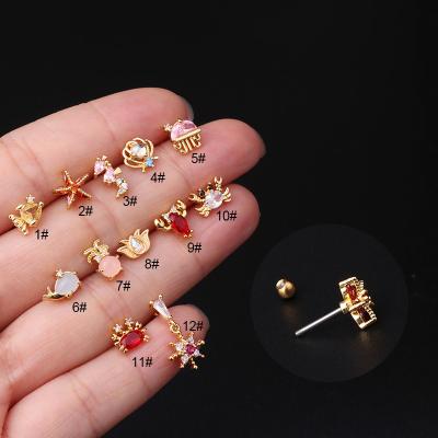 China Fashion Cute Jewelry Piercing Cute Whale Crab Earrings Ocean Fishes 18K Gold Plated Stud Earrings For Women for sale