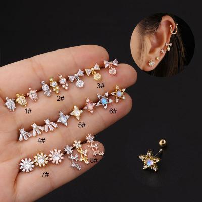 China Stainless Steel Stud Earrings Cute Cute Zircon Bow Flower Turtle Stud Piercing Earrings For Women for sale