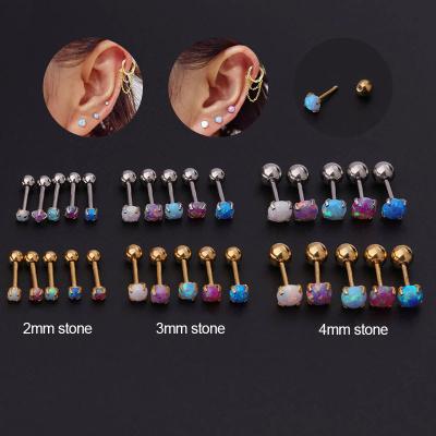 China Cute CIA 20G Stainless Steel Piercing Small Stud Earrings 2/3/4mm Mini Opal Stone Stud Earrings For Women for sale