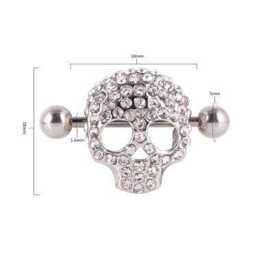 China Vintage Amazon 14G 316L Stainless Steel Skull Rhinestone Nipple Rings For Women Surgical Steel Nipplle Piercing Jewelry for sale