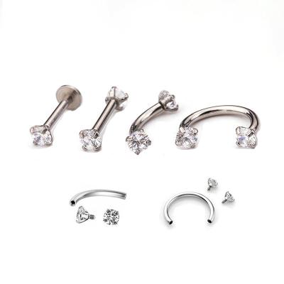 China Eyebrow Ring Piercing Ear Cartilage Horseshoe Ring Body Jewelry Vintage Stainless Steel Zircon Lip Stud Piercing for sale