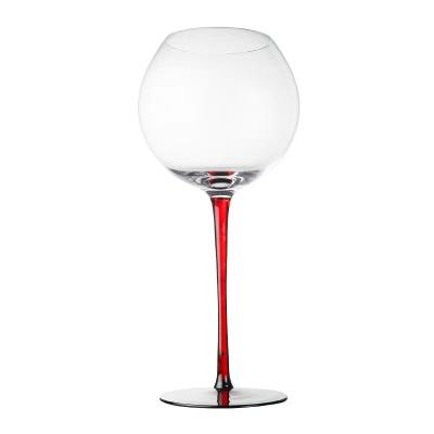 China Long Elegant Glass Hand Viable Lead Free Crystal Colored Stem Red Swollen Belly Tall Burgundy and White Wine Glass Goblet for sale