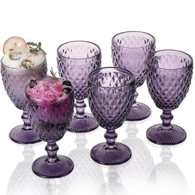 China Wholesale 2023 New CLASSIC Wine Glasses Water Goblet Kitchen and Tabletop Vintage Embossed Diamond Goblet Wine Glass Vintage Wine Glass for sale