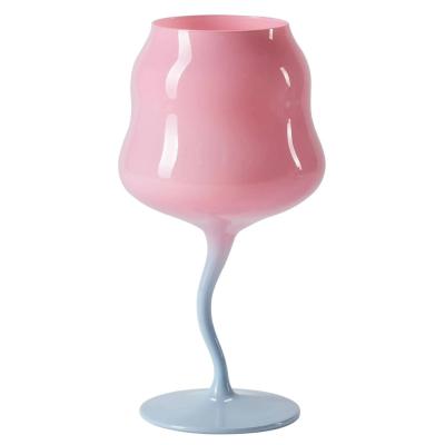 China Custom Elegant Korean Purple Green Hand Blown Wavy Wine Glasses Creative Design Style Rose Wine Goblet Stem Stem for sale