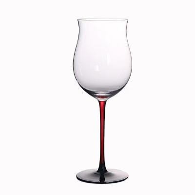 China Hot Sale Luxury Red Leg Red Wine Crystal Glass Goblets Black Bottom Goblet Glasses With Logo Wedding Wine Glasses for sale