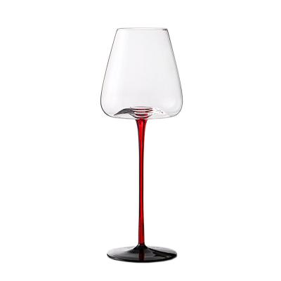 China Cheap Glass Hand Crystal Red Wine Glass lead free swollen Belly Wine Stem Burgundy Black Link CLASSIC factories long big for sale