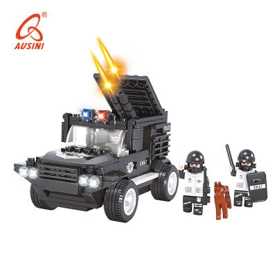 China AUSINI Eco-friendly Assembling Bricks Toys Knock Plastic Cheap Educational Police DIY Building Block For Kids for sale