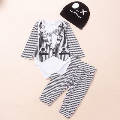 China Anti-Shrink Drop Shipping Long Sleeve Romper Infant Skull Head Halloween Costume Striped Fall 3pcs Costume for sale