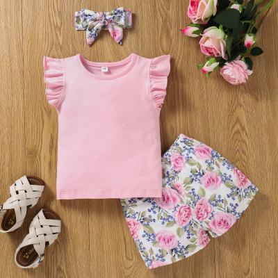 China Spandex Cotton/Cotton Customize Wholesale Fashion Summer Full+Dress 2 Pieces Girls Casual Clothing Set for sale