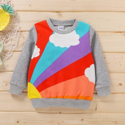 China Lovely Spring Anti-shrink Autumn Rainbow Bars Printing Wholesale Kids Girl Sweaters Clothes Pullover Kids Hoodies for sale