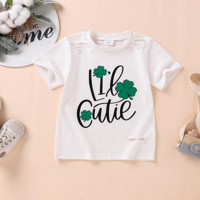 China Lowest Price Anti-Shrink Girls Printed T Shirts Kids Clothes Four Leaf Clover Pattern Kids Wear Girls T Shirts for sale