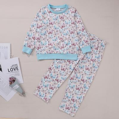 China New Design Breathable Sleepwear Flower Printing Cute Kids Pajamas Sleepwear 2 Pcs Girl Kids Dressing Set for sale