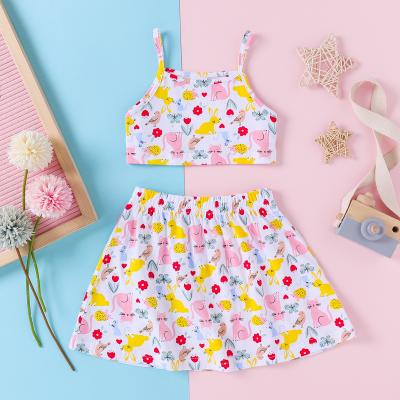 China Summer Casual Customize Baby Cotton Kids Toddler Dress Clothes Sets Flower Print Clothes Girls Clothes for sale