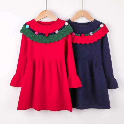 China wholesale Autumn Winter Spring Boutique Fashion Anti-wrinkle Long Sleeve Children Springs Princess Knit Girls Sweater Dresses for sale