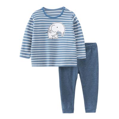 China Wholesale Breathable Kids Suits Round Neck Autumn Winter Striped Pattern Animal Kids Clothing Sets Boys Cartoon Pajamas for sale