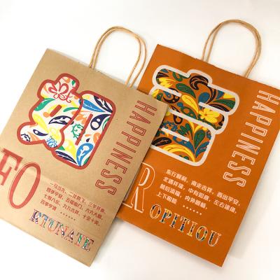 China Recycled Materials Food Kraft Paper Bags With Handle , White Paper Bag With Printed for sale