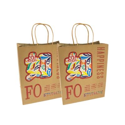 China Recycled Materials Manufacture Custom Repeatable Luxury LOGO Printed Kraft Paper Bag Boutique Shopping Gift Wrapping Bag for sale