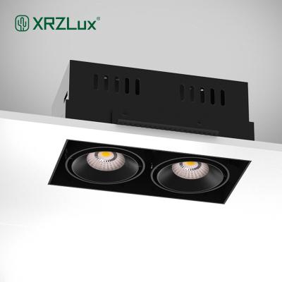 China Modern XrzLux Double Head Led COB Grill Square Recessed Trimless Spotlight Led Grill Light 7w*2 Indoor Ceiling Downlight Lighting for sale