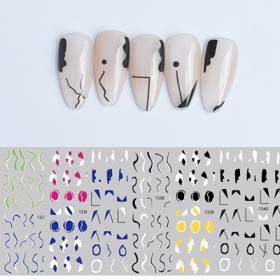 China Long Nail Stickers Color Block Design DIY V-shaped Nail Decoration Stickers 1335-1340 French Joyful Material Eco-friendly Fake Nail Decorations for sale