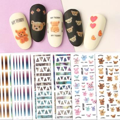 China Easy Apply Cute Teddy Bear Pattern Design Nail Sticker HAPPY 1185-1190 Bear Nail Sticker for sale