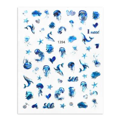 China Easy Apply Nail Sticker 1391-1396 2021 Popular Children's HAPPY New World Ocean Laser Nail Sticker Dolphin Jellyfish Nail Decal for sale