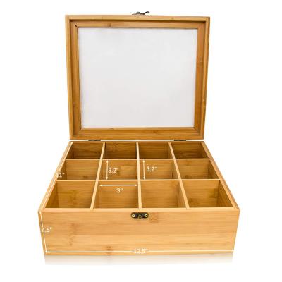 China Freshness Storage Creative Empty Tea Organizer Bamboo Tea Box 12 Compartment for sale