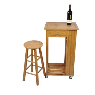 China BAMBOO Wine Bottle Storage Kitchen Table With Bamboo Stool Cart Set for sale