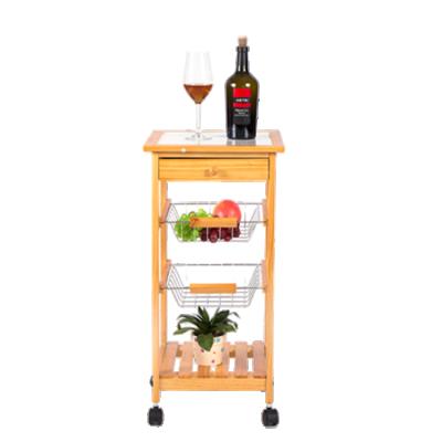 China Modern Mobile Kitchen Kitchen Vegetable With Wooden Basket Serving Trolley for sale