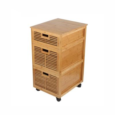 China Rolling Kitchen Bathroom Kitchen Bamboo Shelf Storage Rack Wood Trolley for sale