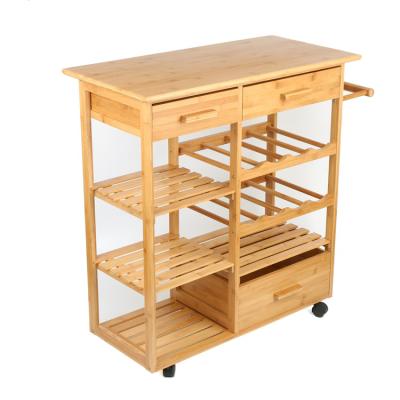 China Custom Eco - Friendly Kitchen Wine Rack Cart Kitchen Trolley for sale