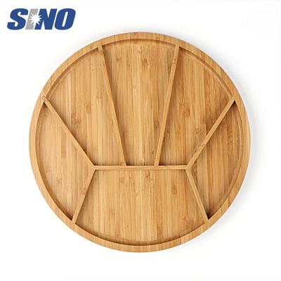 China Wholesale BAMBOO 6 Divided Bamboo Round Snack Tapas Serving Dish, Party Restaurant Trays For Tea for sale