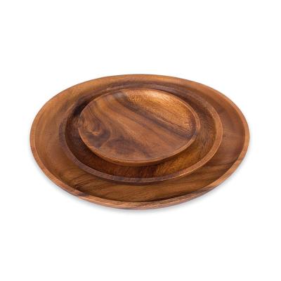 China Acacia Easy Sustainable Set Of 3 Round Wood Storage Tray Trays for sale