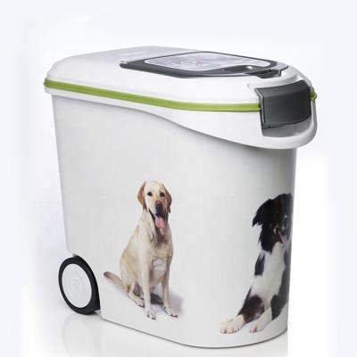 China Viable wholesale eco custom logo printed 15.20kg pp dog airtight pet food storage bin container IML plastic pet food container with lid for sale