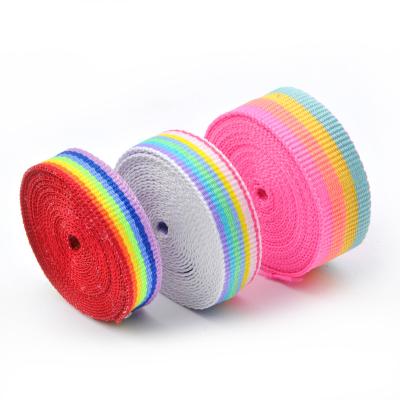 China Viable Colorful Polyester Bag Belt Rainbow Grosgrain Webbing Band For Dog Leashes for sale