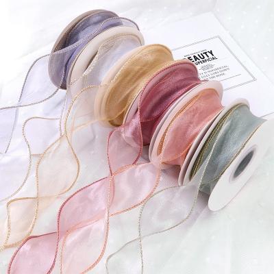 China Beautiful viable 4mm 5mm solid color organza ribbon for gift box decoration wrapping for sale