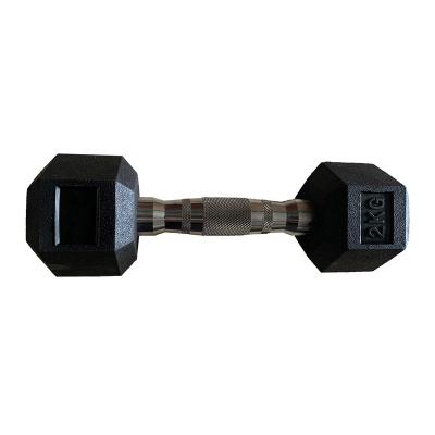 China 2kg Dumbbells Black Rubber Covered Dumbbell Hex Dumbbells Gym Equipment for sale