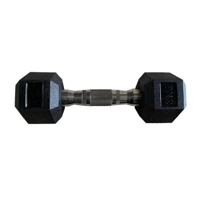 China Hot Selling Rubber Covered Dumbbell Dumbells 3kg Black Rubber Coated Hex Dumbbells for sale