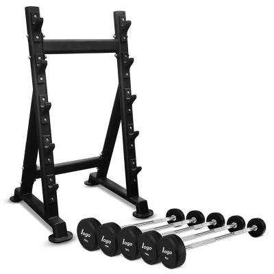 China Universal Commercial Weightlifting Gym Barbell Fixed Straight Barbell Set And Rack for sale