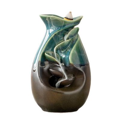 China Traditional Ceramic Incense Burner Waterfall Waterfall Smoke Fountain and Water Fall Back Flow Holder Set for Cute Little Fragrance for sale