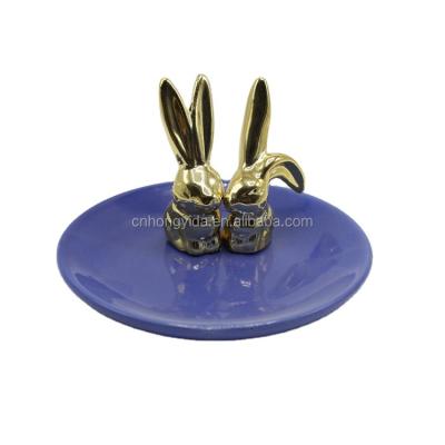 China Ceramic Jewelry Tray Ceramic Rabbit Plating Jewelry Tray for sale