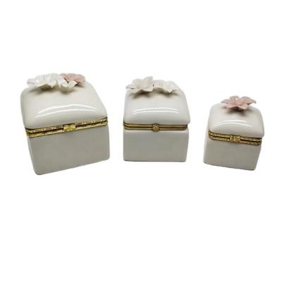 China For Jewelry Box Square Jewelry Case Woman Gift Box Porcelain White Ceramic Ring Box For Dresser for sale