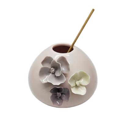 China Porcelain Viable Shiny Manual Flower Vase Small Aroma Reed Diffuser with Rattan Sticks for sale