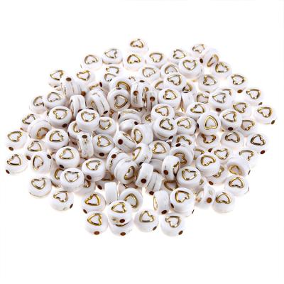 China For Crafts 1000pcs 4x7mm DIY Acrylic Round Beads With Heart On For Diy Jewelry Making for sale