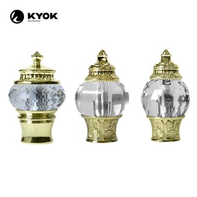 China Transparent KIEI rose decorative glass curtain rod finials in gold for sale