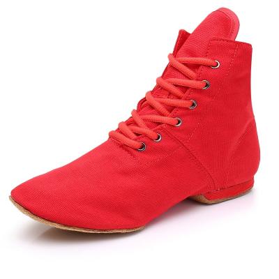 China Red Lace Up Jazz Dance Boots Soft-soled High Top Soft/Comfortable/Lightweight Canvas Dance Practice Shoes Adult Men and Women for sale